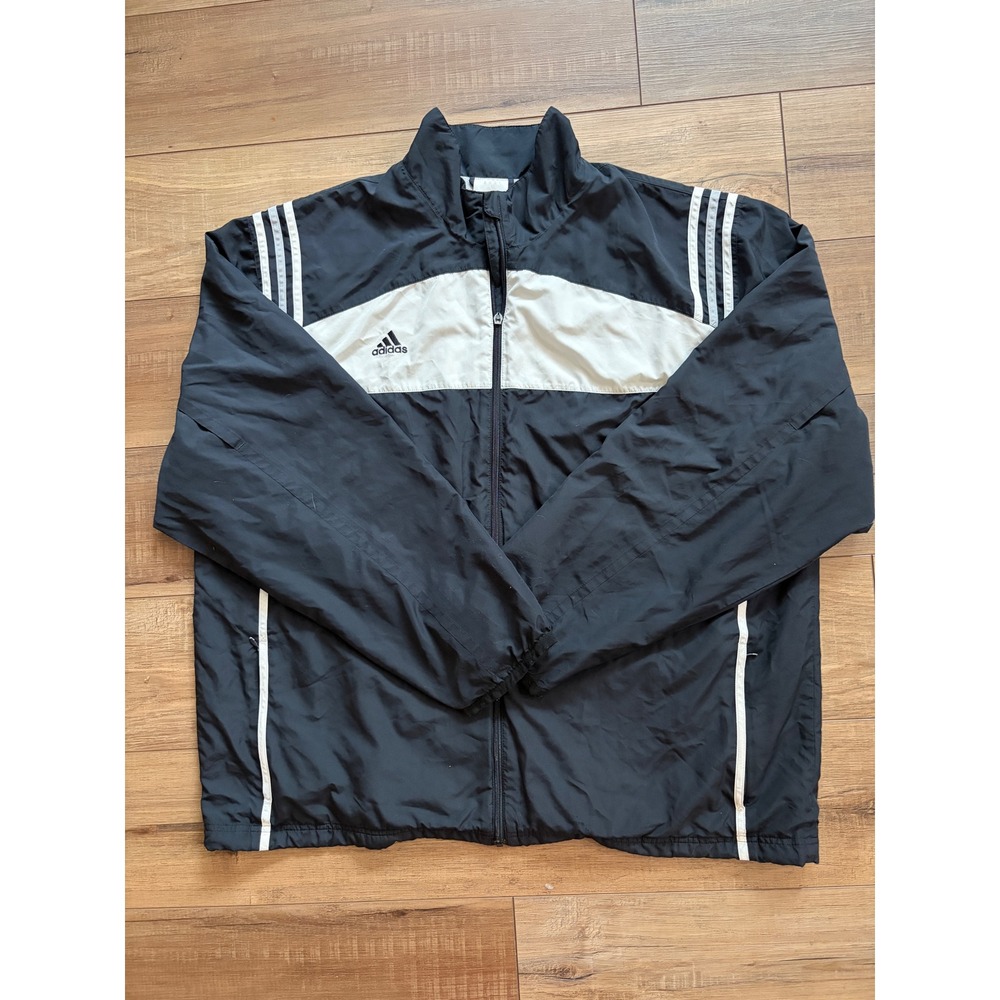 Adidas Mens 2XL Black White Full Zip Windbreaker Jacket Mesh (Zip Pull Missing)